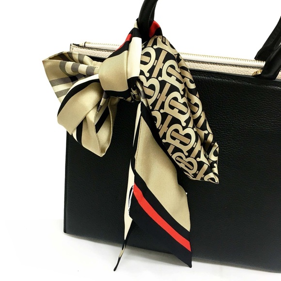 Burberry Skinny Montage Silk Scarf in Archival Beige - Picture 6 of 10